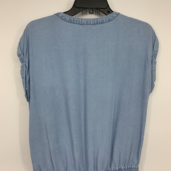 Daily Ritual Romper Blue Lyocell Chambray Button Down Pockets - Picture 9 of 10